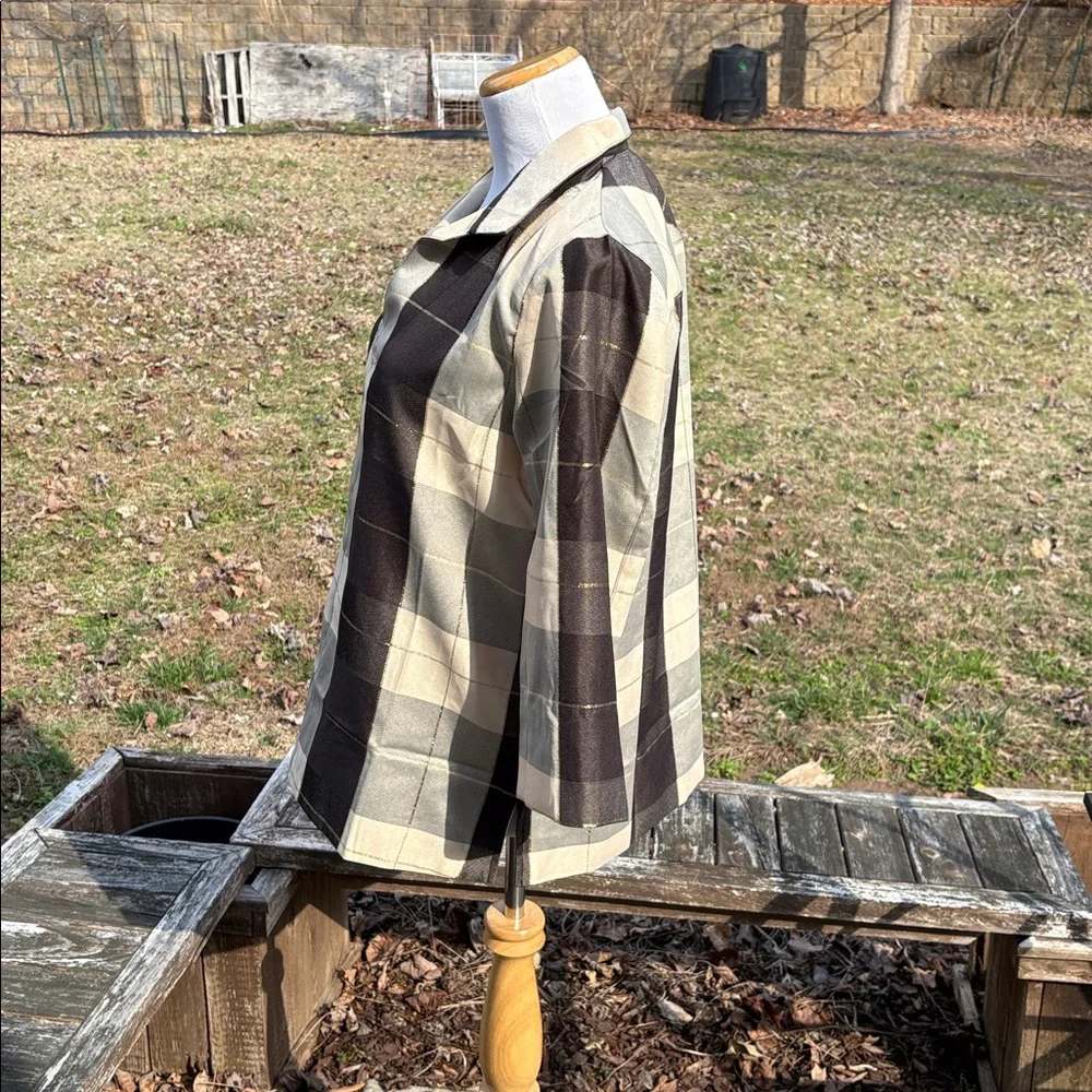 Tuckernuck Mairead Check Plaid Beige and Black 3/4 Sleeve Top - Picture 4 of 10